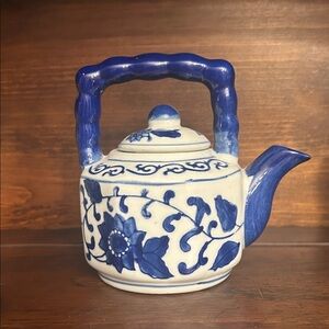 Blue and White Floral Ceramic Teapot